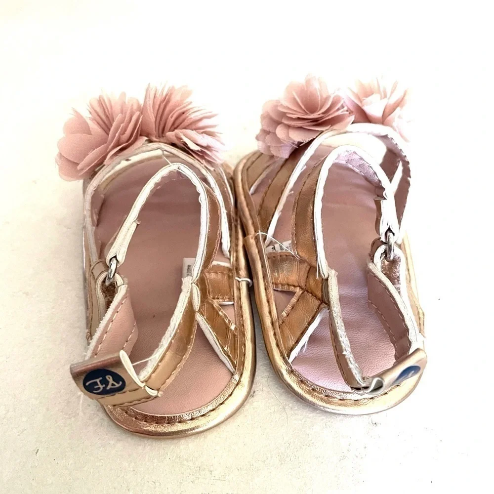 FIRST STEPS Pink chiffon flower baby sandals- 6-9M